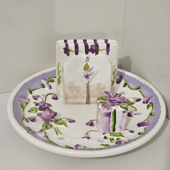 Vintage - Lady Jayne LTD - Ceramic Breakfast Tea Bag Resting Plate Violets - Picture 1 of 9